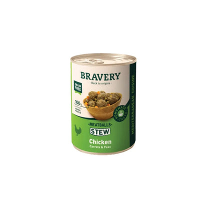 Bravery WF Perro Albondigas Estofado de Pollo Zanahoria y Guisantes Lata 415 g