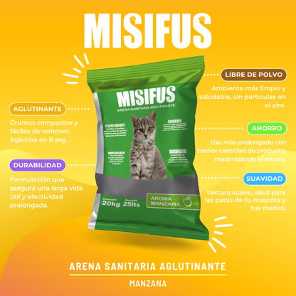 Arena Aglutinante Misifus Aroma Manzana 20 Kg