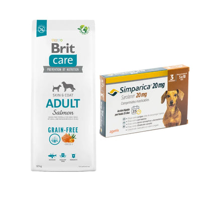 Pack Brit Care Adult Salmon 12 kg + Simparica 3 Comprimidos