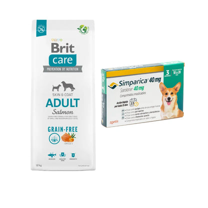 Pack Brit Care Adult Salmon 12 kg + Simparica 3 Comprimidos