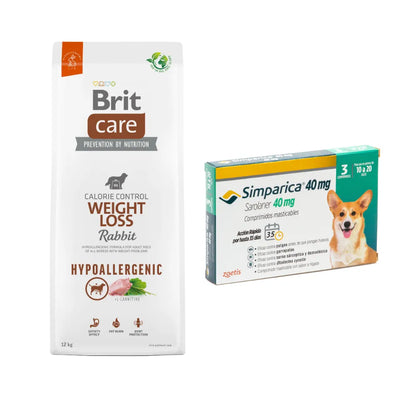 Pack Brit Care Weight Loss Rabbit 12 kg + Simparica 3 Comprimidos