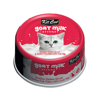 Pack 24x Kit Cat Goat Milk Gourmet Chicken & Smoked Fish 70Gr