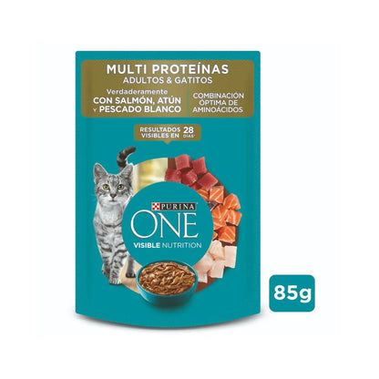 PURINA ONE® Adultos y Gatitos Multi Proteína Sobre 85 g