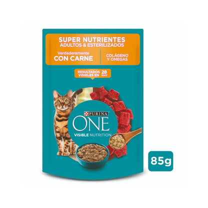 PURINA ONE® Adultos y Esterilizados Super Nutrientes Sobre 85 g