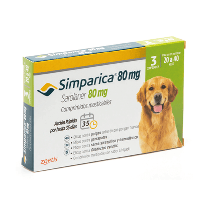 Simparica en 3 comprimidos de 80 mg (20 a 40 kg)
