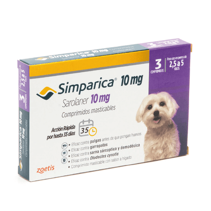 Simparica en 3 comprimidos de 10 mg (2.5 a 5 kg)