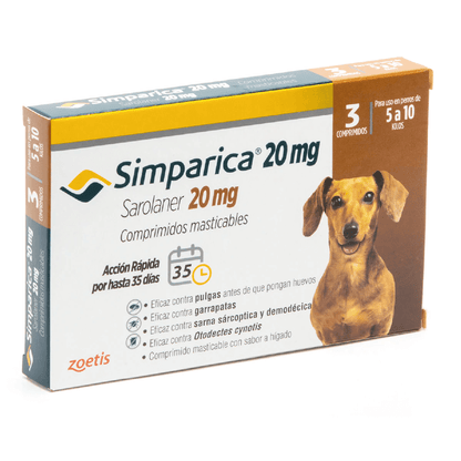 Simparica en 3 comprimidos de 20 mg (5 a 10 kg)