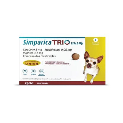 Simparica Trio (1.25 a 2.5 kg) en 1 comprimido