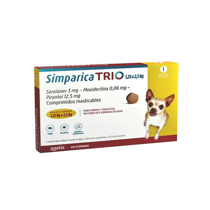Simparica Trio (1.25 a 2.5 kg) en 1 comprimido