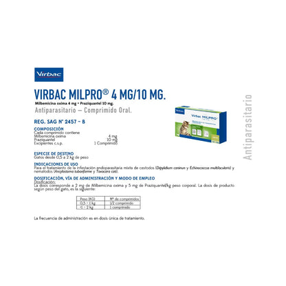 Virbac Milpro Gatos 0,5 a 2 kg (4 mg / 10 mg) x 2 Comprimidos