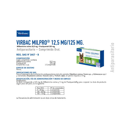 Virbac Milpro Perros > 5 kg (12,5 / 125 mg) x 2 Comprimidos
